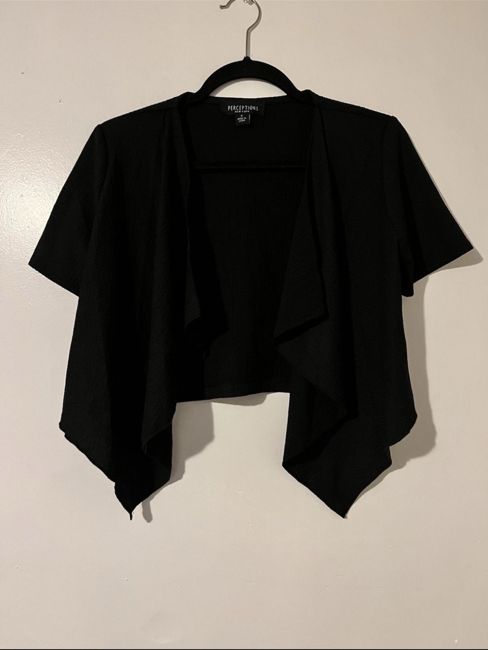 Perceptions Black Open-Front Short Sleeve Shrug